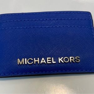 Michael Kors women’s blue leather card case with silver chain